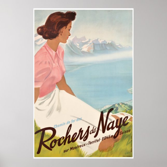 Poster Chemin de Fer des Rochers de Naye, sur Montreux, (Devant)
