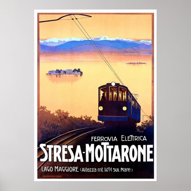 Poster Chemin de fer électrique Stresa-Mottarone, Italie, (Devant)