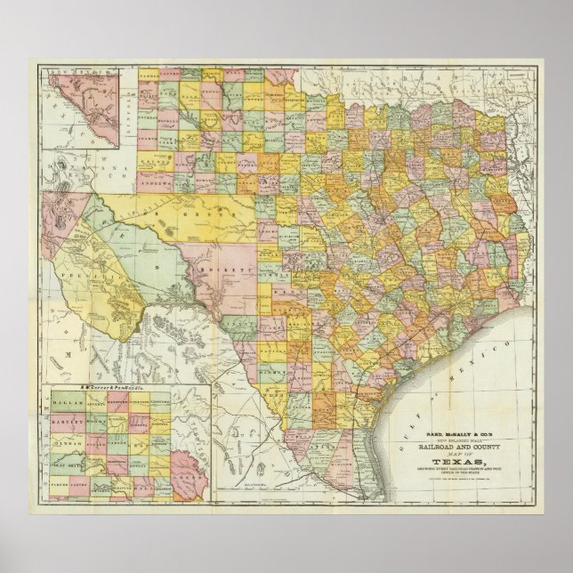 Poster Chemin De Fer Rand McNally Et Carte Du Comté Du Te (Devant)