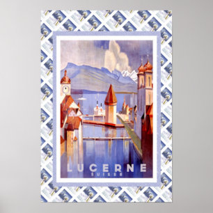 Poster Chemin de fer vintage Luzern Lucerne