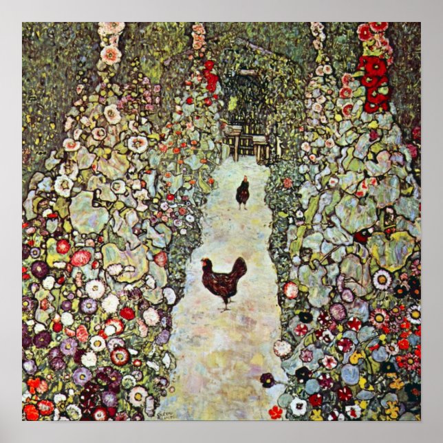Poster Chemin de jardin avec poulets, Gustav Klimt, Art N (Devant)