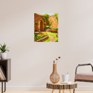 Poster Chemin de jardin de la cour en pierre ensoleillée 