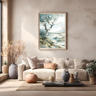 Poster Chemin de la falaise hivernale avec arbres nus