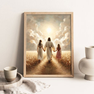 Poster Chemin de la Famille, Art Chrétien, Jésus marchant