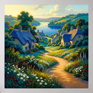 Poster Chemin Doré vers l'Eau Bleue