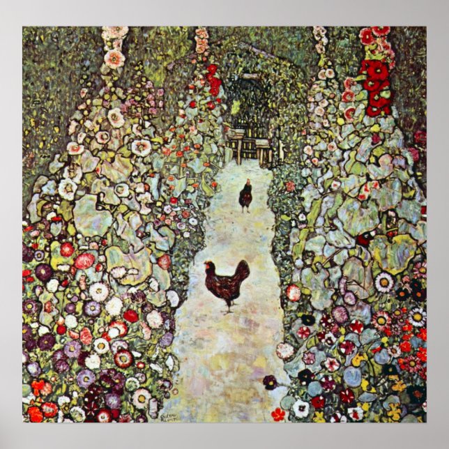 Poster Chemin du jardin avec poules par Gustav Klimt (Devant)