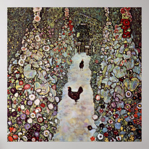 Poster Chemin du jardin, coq & poulet par Gustav Klimt