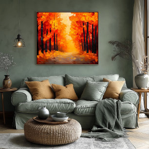 Poster Chemin forestier automnal fauve sur toile – Paysag