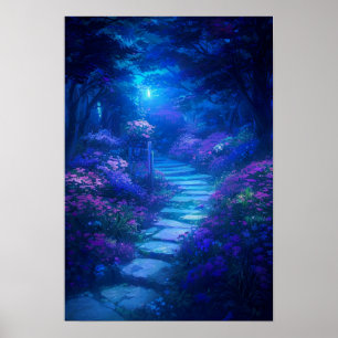 Poster Chemin Lune dans le Jardin des Rêves