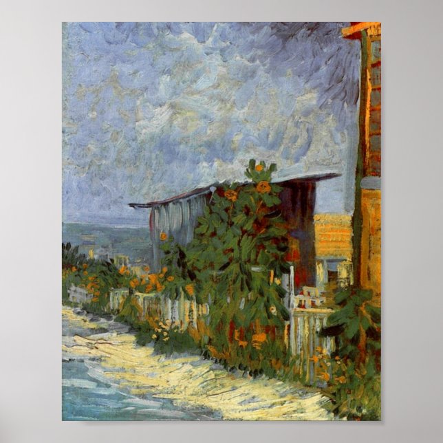 Poster Chemin Montmartre avec Sunflower Van Gogh Art (Devant)