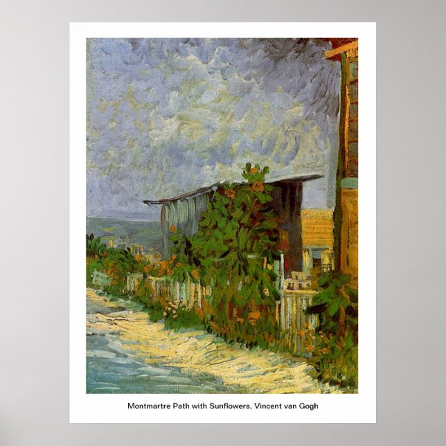 Poster Chemin Montmartre avec tournesols par Van Gogh. (Devant)