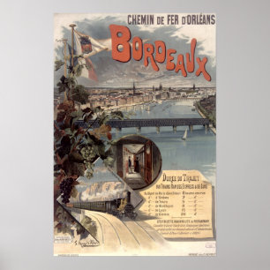 Poster Chemins de fer vintage d'Orléans de Paris à Bordea