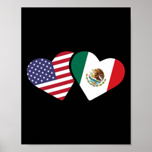Poster Chemise à cœur du drapeau du Mexique États-Unis d'