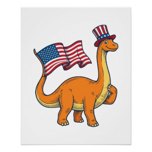 Poster Chemise avec gravure vintage du drapeau de dinosau