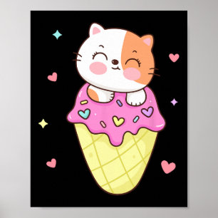 Poster Chemise Crème Glace Cute Cat Anime Kawaii Enfants 