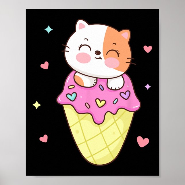 Poster Chemise Crème Glace Cute Cat Anime Kawaii Enfants  (Devant)