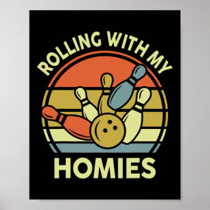 Poster Chemise de bowling drôle Je roule avec mes potes V