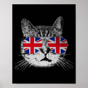 Poster Chemise de chat Union Jack drapeau pays Rétro Angl