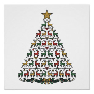 Poster Chemise de gravure vintage arbre de Noël de renne_