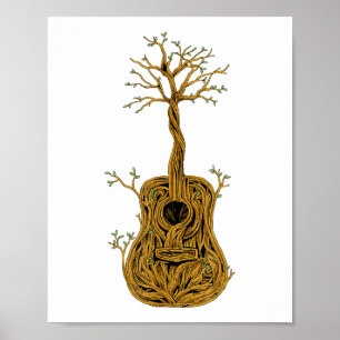 Poster Chemise de guitare acoustique Arbre de vie Joueur 