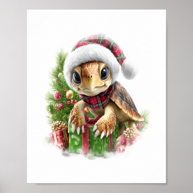 Poster Chemise de la tortue de mer Noël Santa Hat (Devant)