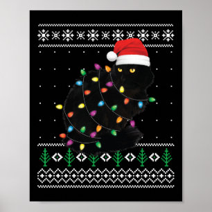 Poster Chemise de Noël hideuse de chat noir drôle de chat
