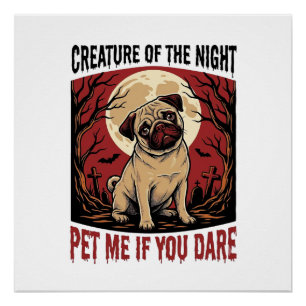 Poster Chemise de pug Halloween avec cimetière effrayant 