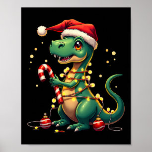 Poster Chemise de T-rex de Noël mignonne Dinosaure Lumièr