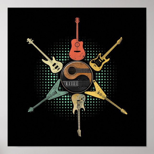 Poster Chemise guitare. Style Rétro, Cadeau Pour Guitaris (Devant)