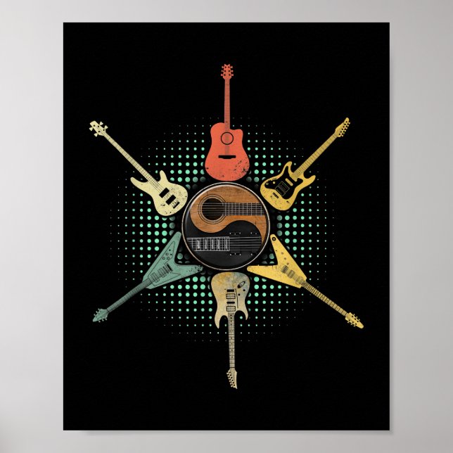 Poster Chemise guitare. Style Rétro, Cadeau Pour Guitaris (Devant)