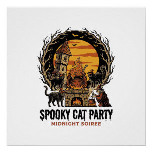 Poster Chemise Halloween Gravure Vintage Fête de Chat Eff