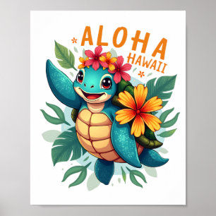 Poster Chemise hawaïenne Aloha Hawaï Tortue de mer Fille 