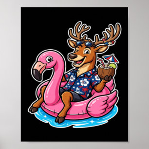 Poster Chemise Hawaïenne Drôle Renne Noix de Coco Noël Da