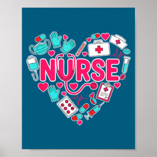 Poster Chemise Infirmière Cœur Stéthoscope Icônes Médical