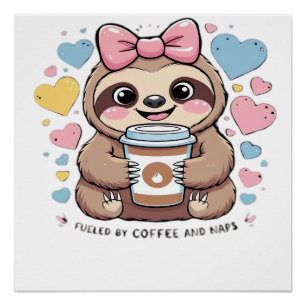Poster Chemise Mignonne Amateur de Café Paresseux � Drôle