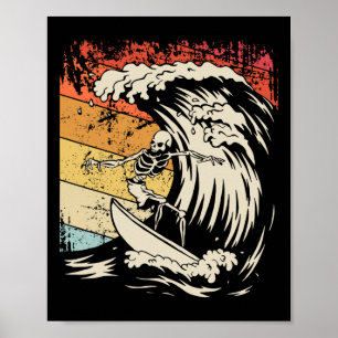 Poster Chemise squelette de surf vintage Halloween Surfbo