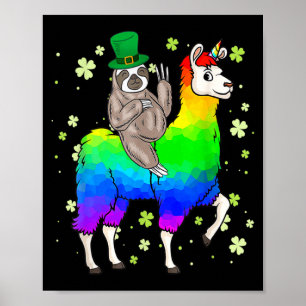 Poster Chemise T Sloth à cheval sur un Llama Leprechaun S