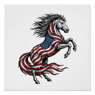 Poster Chemise vectorielle de cheval cabré patriotique vi