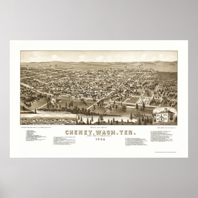 Poster Cheney, WA Carte panoramique - 1884 (Devant)