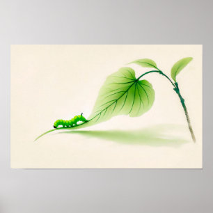 Poster Chenille de papillon à l'encre chinoise sur Tilleu