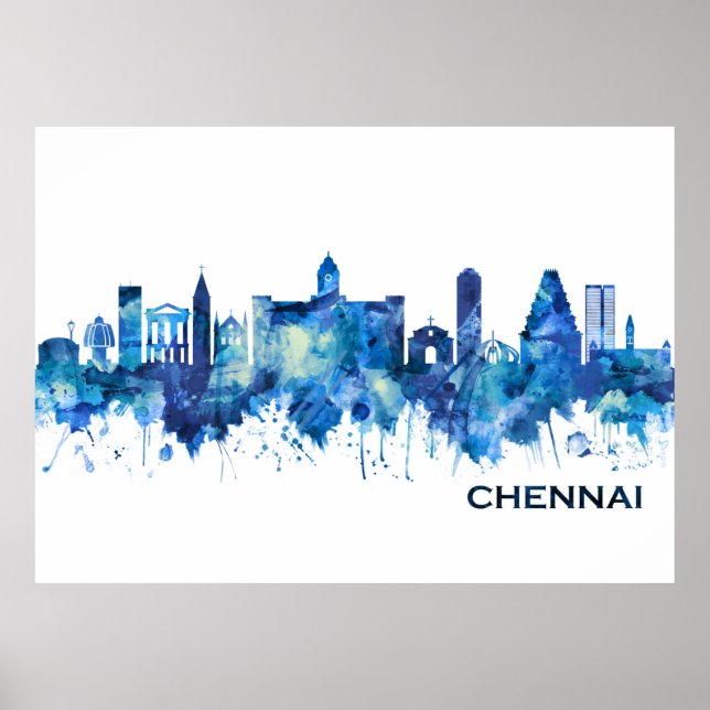 Poster Chennai Tamil Nadu Skyline Blue (Devant)