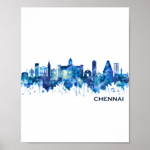 Poster Chennai Tamil Nadu Skyline Blue