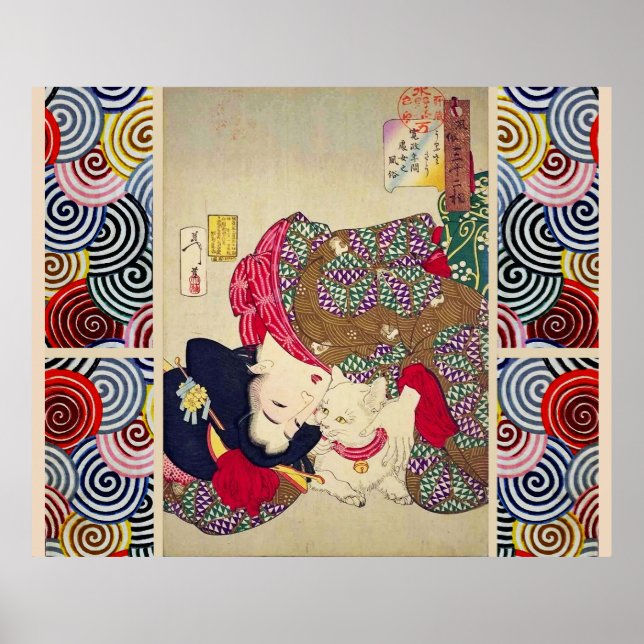 POSTER CHERCHANT LE TIRESOME, FEMME JAPONAISE AVEC CHAT B (Devant)