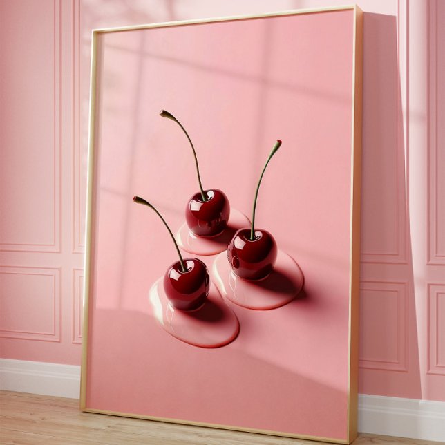Poster Chercher Art Print, Moderne rose mur esthétique (Cherry art
)