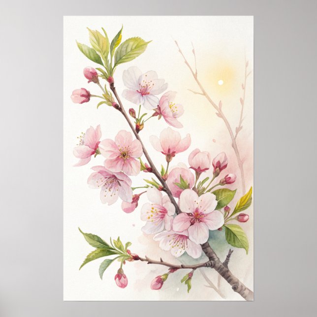 Poster Cherry Blossom Branch Golden Light (Devant)