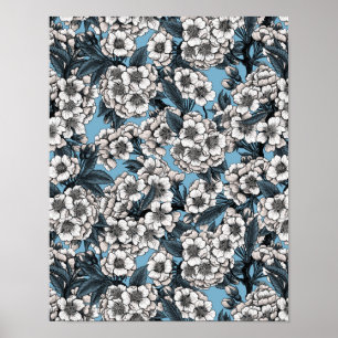 Poster Cherry blossom in white and blue