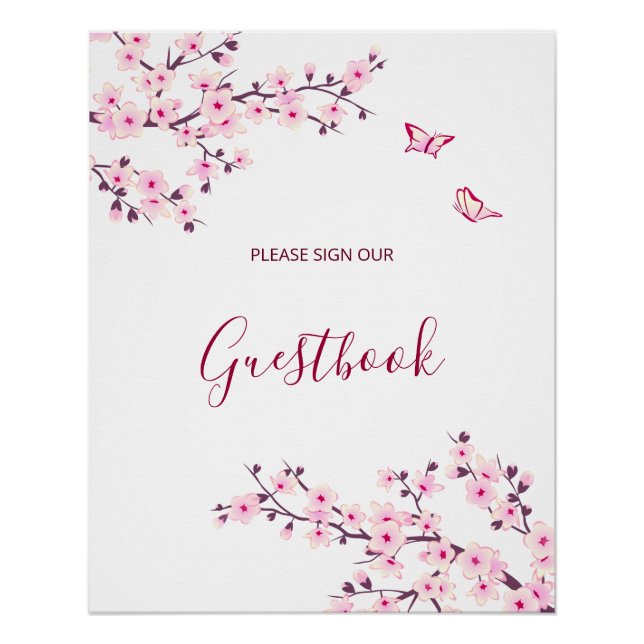 Poster Cherry Blossom Pink White Wedding Guestbook   (Devant)
