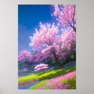 Poster Cherry Blossom Riverbank