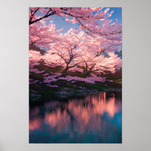 Poster Cherry Blossom Riverbank