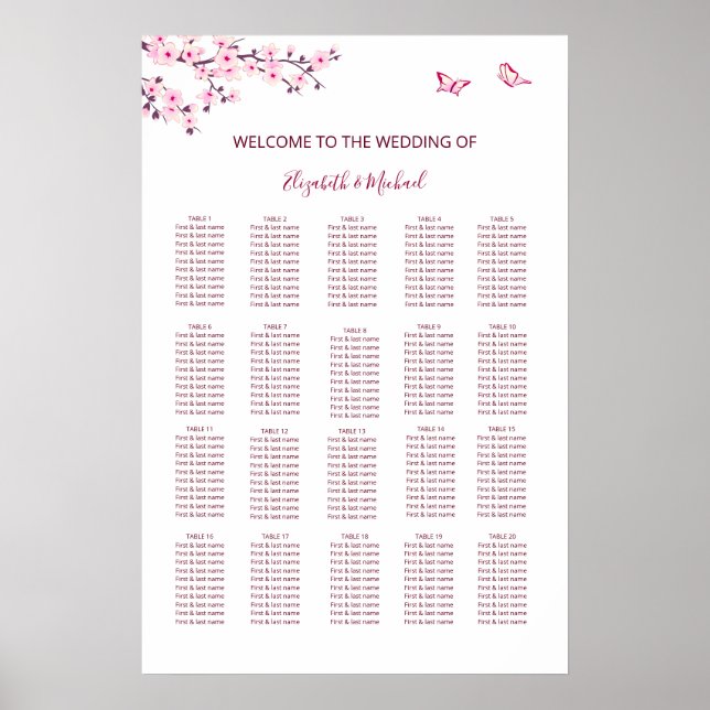 Poster Cherry Blossom Wedding Seating Chart (Devant)